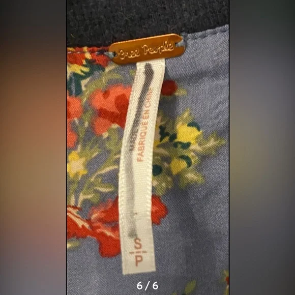 Free People Blue Floral Bomber Jacket with Navy Knit Sleeves - Picture 6 of 6